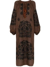 Vita Kin Shalimar Appliquéd Embroidered Linen Midi Dress In Brown