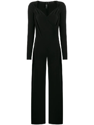 Norma Kamali Gathered Wrap-front Jumpsuit In Black