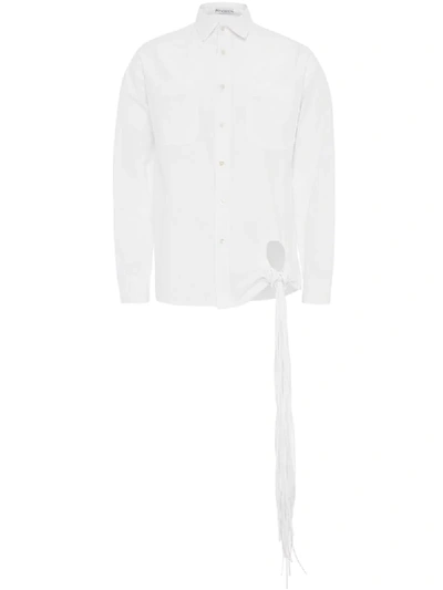Jw Anderson Long Sleeves Shirt With Fringe Detail In White