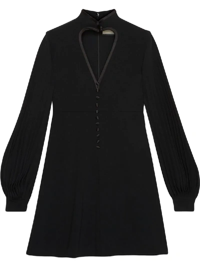 Gucci Tech Jersey Mini Dress W/heart Neckline In Black