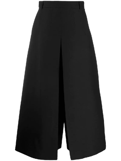 Valentino Pleated Wide Leg Wool & Silk Crepe Couture Trousers In Black