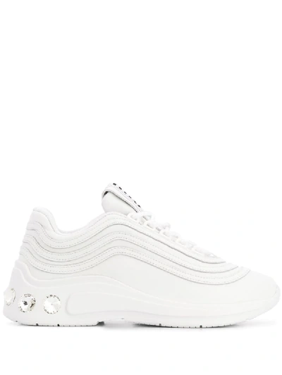 Miu Miu Crystal Detail Low Top Sneakers In White