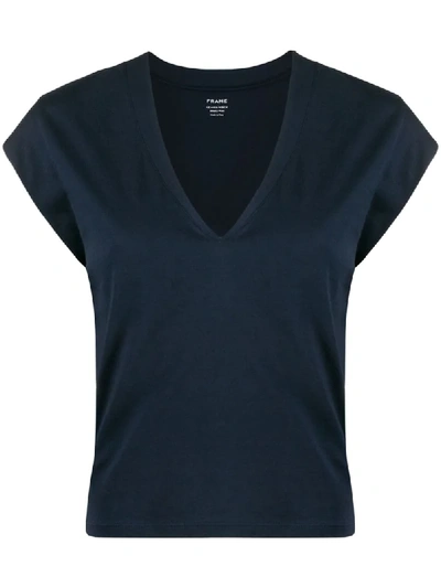 Frame V-neck Cropped T-shirt In Blue