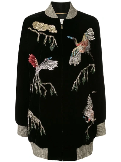 Saint Laurent Embroidered Bird Bomber Jacket In Black