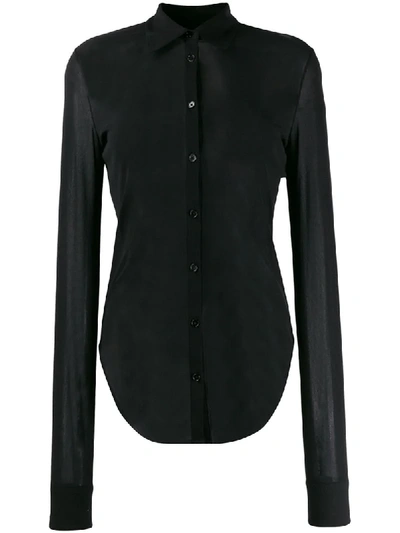 Jil Sander Sheer Curved-hem Shirt In Black