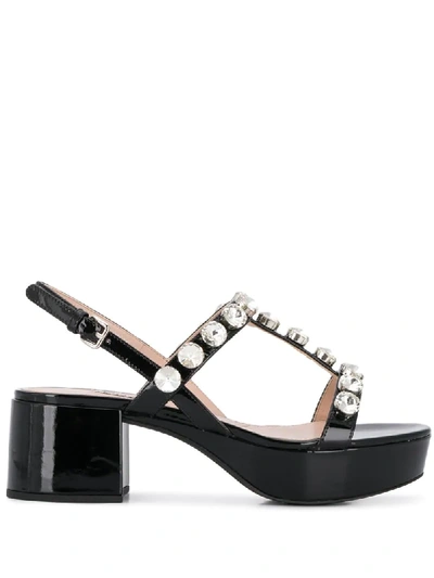 Miu Miu Crystal-embellished Platform Sandals In Black