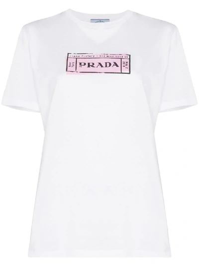 Prada Ticket Stamp Logo Print T-shirt In White