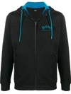 Hugo Boss Zipped Chest Logo Hoodie In Black