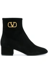 Valentino Garavani Vlogo Suede Ankle Booties In Black