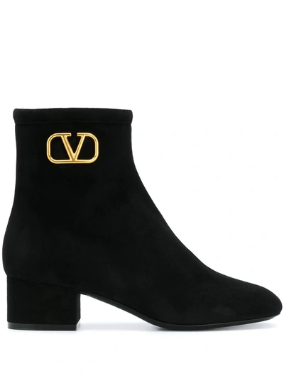 Valentino Garavani Vlogo Suede Ankle Booties In Black