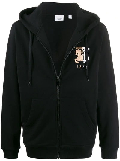 Burberry Logo Embroidered Hoodie In Black
