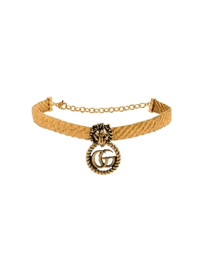 Gucci Gold-plated Lion Head Gg Logo Choker In Gold