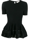 ALEXANDER MCQUEEN PEPLUM RIBBED KNIT TOP