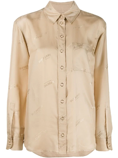 Burberry All-over Logo Print Shirt In Neutrals