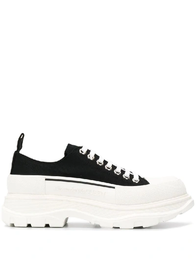 Alexander Mcqueen Black And White Tread Slick Lace-up Sneakers In Black
