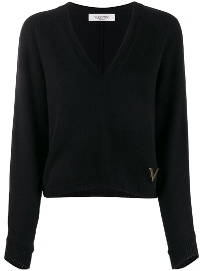 Valentino Cashmere V-neck Sweater In Black