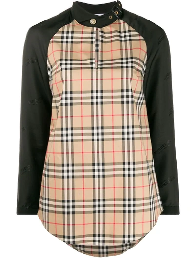 Burberry Check Buckle Collar Blouse In Neutrals