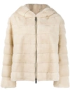 Liska Panelled Hooded Coat In Neutrals