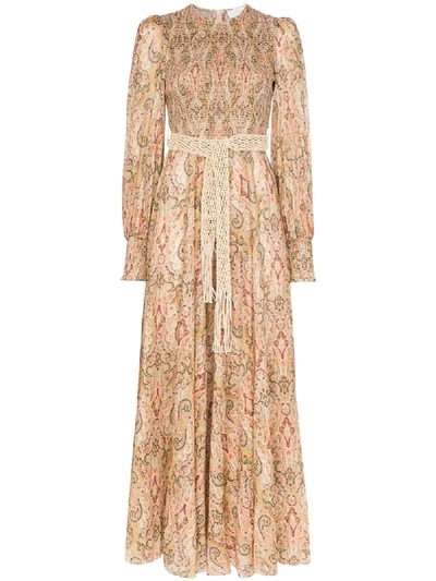 Zimmermann Freja Paisley-print Smocked Cotton Dress In Brown
