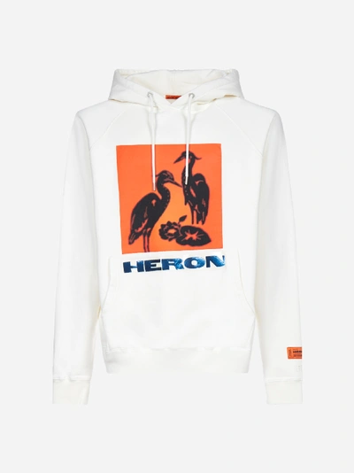 Heron Preston Felpa In Cotone Con Stampa-logo E Cappuccio In White