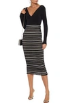 HERVE LEGER METALLIC STRIPED MESH MIDI PENCIL SKIRT,3074457345621662036