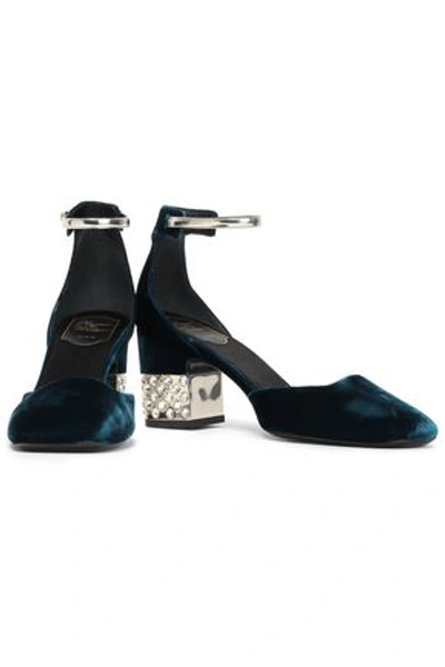 Roger Vivier Woman Embellished Velvet Pumps Petrol