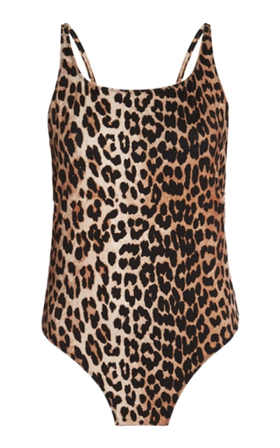 Ganni Recycled Leopard Print One-piece Swimsuit In Beige