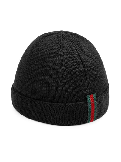 Gucci Baby Knitted Hat With Web In 黑色