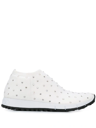 Jimmy Choo Norway White Knit Trainers With Hotfix Crystals
