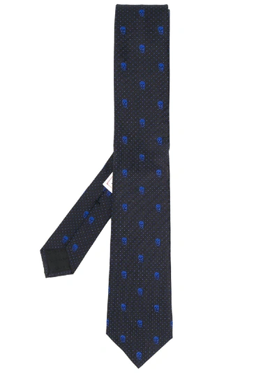 Alexander Mcqueen Silk Skull Pattern Tie In Blue