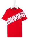 Dsquared2 Kids' Diagonal Logo Cotton T-shirt In 红色