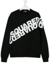 Dsquared2 Kids' Mirrored Logo Cotton Sweatshirt In 黑色