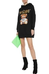 MOSCHINO GLITTERED PRINTED FRENCH COTTON-TERRY HOODED MINI DRESS,3074457345621637303
