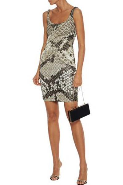 Roberto Cavalli Ruched Snake-print Stretch-crepe And Satin-jersey Mini Dress In Animal Print