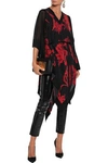 ROBERTO CAVALLI CROCHET KNIT-PANELED FLORAL-PRINT VOILE TUNIC,3074457345621301907