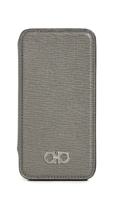 Ferragamo Revival Gancio Leather Iphone Xs Case In Cement Pebble