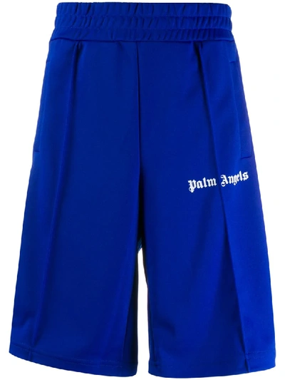 Palm Angels Logo Print Track Shorts In Blue