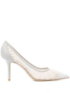 Jimmy Choo Silver Love 85 Leather Pumps In White
