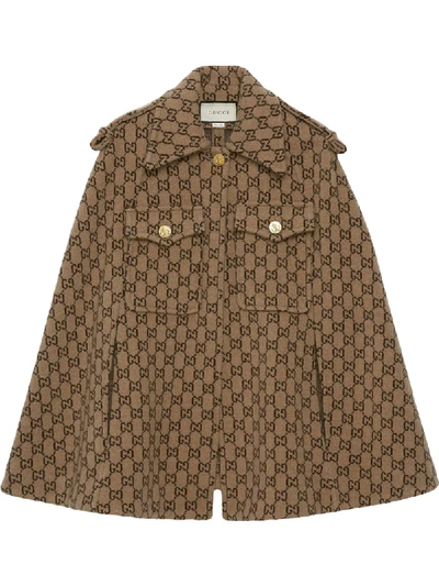 Gucci Gg-knit Wool Cape Jacket In Beige