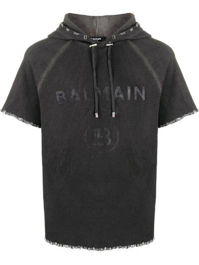 Balmain Logo Print Hooded Top In Black