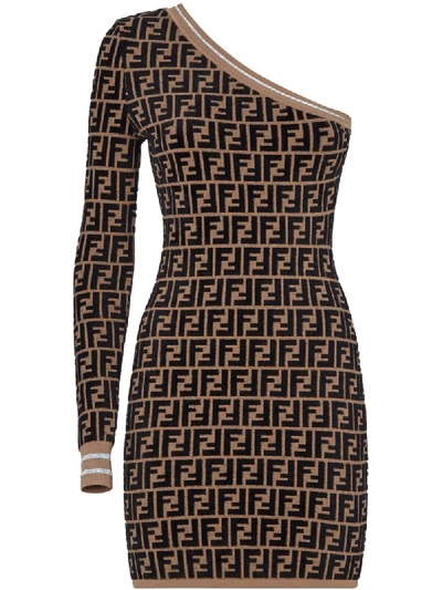 Fendi Prints On 经典logo中长连衣裙 In Brown