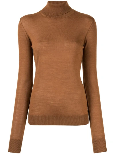 Ports 1961 Skinny Fit Polo Neck In Brown