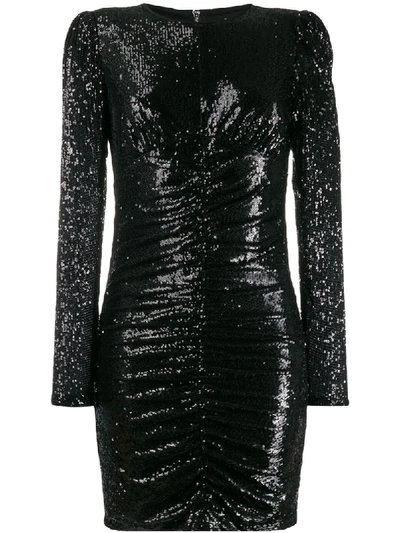 Michael Michael Kors Ruched Sequined Mini Dress In Black