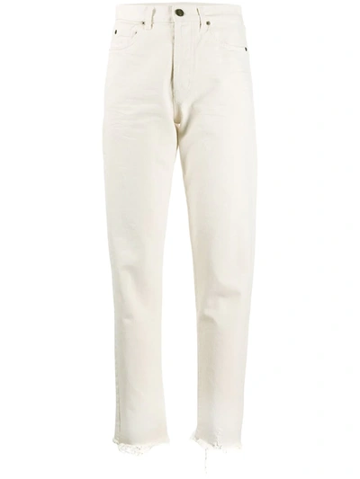 Saint Laurent Distressed-hem Straight-leg Jeans In White