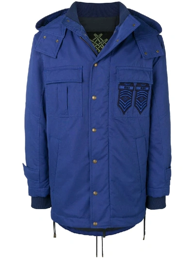 Mr & Mrs Italy Hooded Logo Patch Coat In Blue