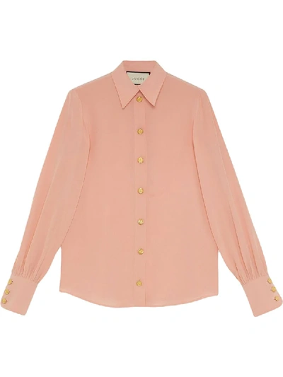 Gucci Vintage Silk Crepe Button-front Blouse In Pink