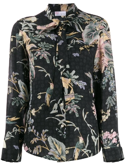 Red Valentino Floral Bird Print Top In Black