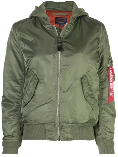 Alpha Industries Hooded Bomber Jacket In Green