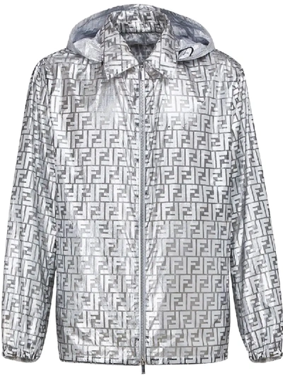 Fendi Prints On Reversible Hooded Jacket In Silver