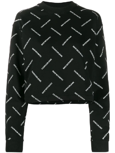 Calvin Klein Jeans Est.1978 Cropped Logo Print Sweatshirt In Black